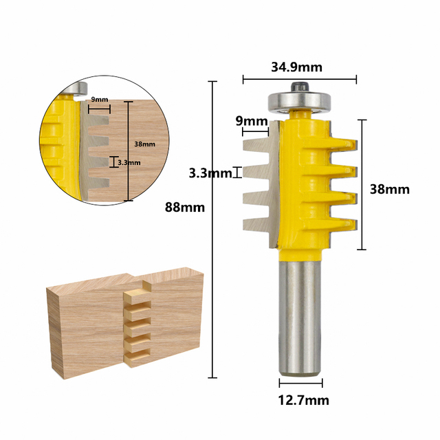 XCAN-Adjustable Finger Joint Bits 8mm, 1/2, Reversible Rod, Finger Joint, Glue Router, Cone Bits Tongue Wood Router Bit