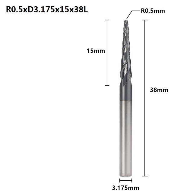 XCAN Tapered Ball Nose End Mill 1PC R0.25/R0.5/R0.75/R1.0 3.175mm Shank Carbide Wood Engraving Bit CNC Router Bit Milling Cutter