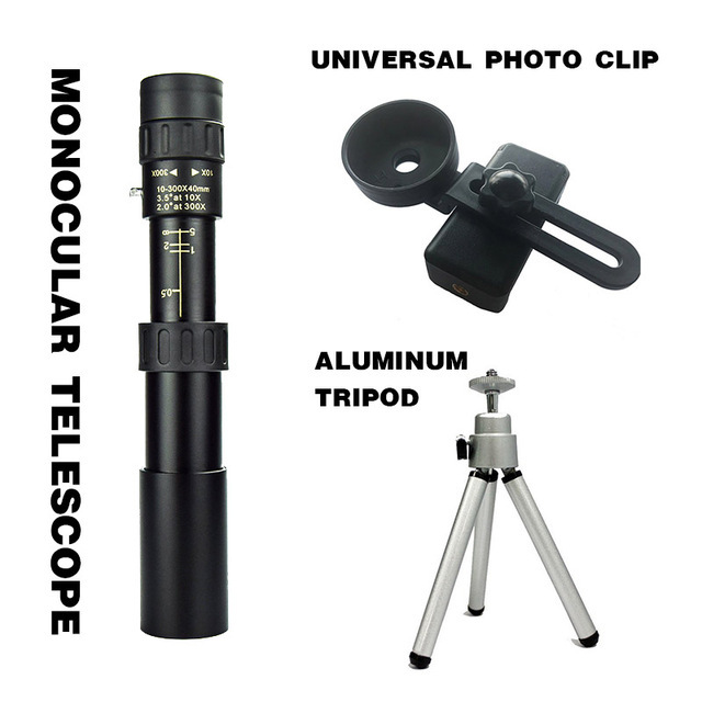 10-300x40mm Monocular Telescope Professional Bak4 Lens HD Metal Lll Night Vision Monocular Telescope for Hunting Tourism Camping