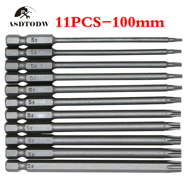 Torx Screwdriver Bits 11pcs Hakkin Steel 100mm T6-T40 Long Magnetic Star Torx Security Screwdriver Bit Set 1/4 Hex Shank