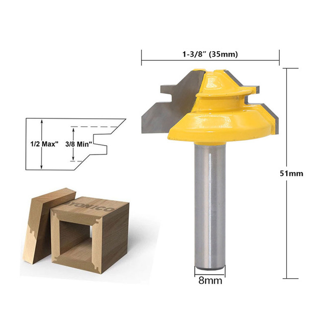 1/2 "1/4" 8 مللي متر عرقوب 45 درجة قفل ميتري راوتر بت 8*1-1/2 8*1-3/8 Tenon نهاية القاطع أدوات طحن لأعمال الخشب