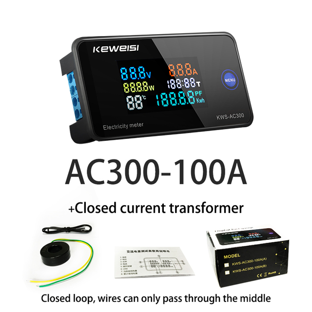 KWS-AC300 100A مقياس طاقة رقمي الفولتميتر مقياس التيار الكهربائي Wattmeter KWS السلطة مقياس الطاقة عداد كهربائي مع وظيفة إعادة تعيين