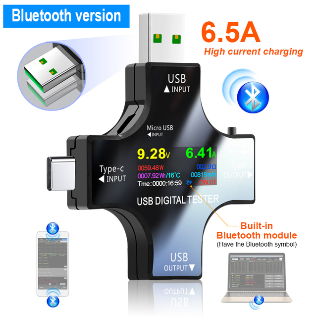 Digital Voltmeter Detector Digital Voltmeter Type C PD Bluetooth Voltmeter Ammeter Indicator Power Bank Charger Indicator