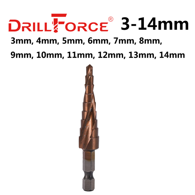Drillforce M35 5% الكوبالت خطوة مثقاب الخشب HSSCO مخروط أداة معدنية ثقب القاطع 3-12/3-14/4-12/4-20/4-22/4-25/4-32/5-21/5-27/6-24 مللي متر
