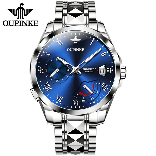 OUPINKE Top Brand Automatic Mechanical Movement Men's Watch Waterproof Tungsten Steel Strap Fashion Simple Men's Watch