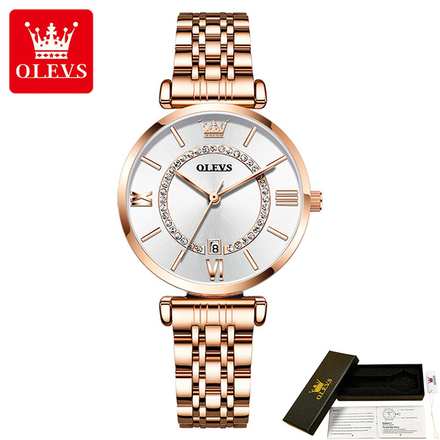 OLEVS Fashion Stainless Steel Solid Wristwatch For Women roma pon ila High Quality Waterproof Quartz Women Calendar Wristwatches