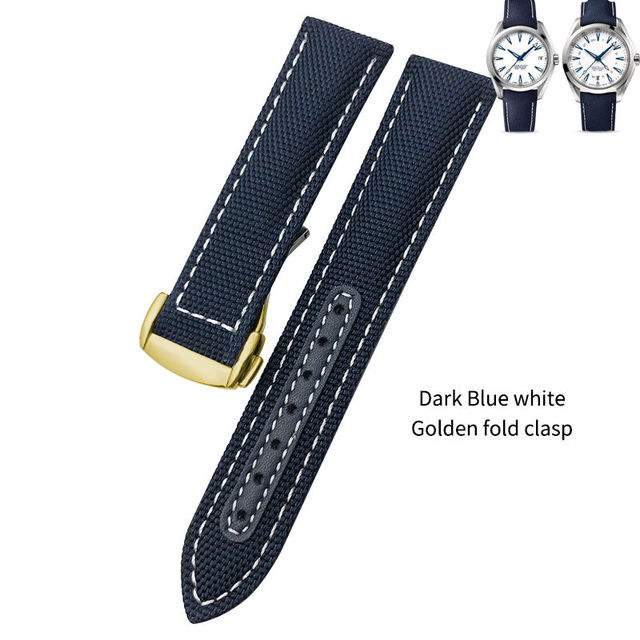 19mm 20mm Nylon Canvas Watch Strap for Omega 300 AT150 Fabric Leather Aqua Terra 150 Blue 21mm 22mm Watchband Buckle