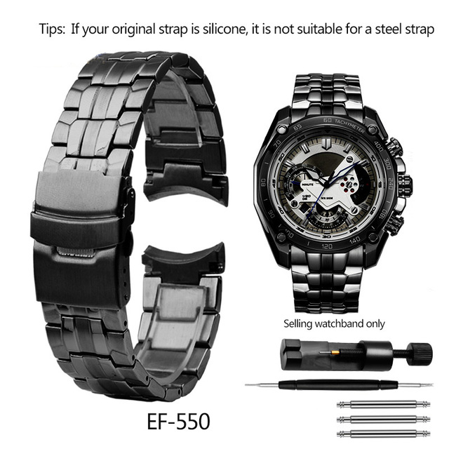 For Casio EF-550 EF-524 Stainless Steel Watchband 22mm Silver Strap Deployment Buckle Bracelet Metal Strap Men's Watch Series