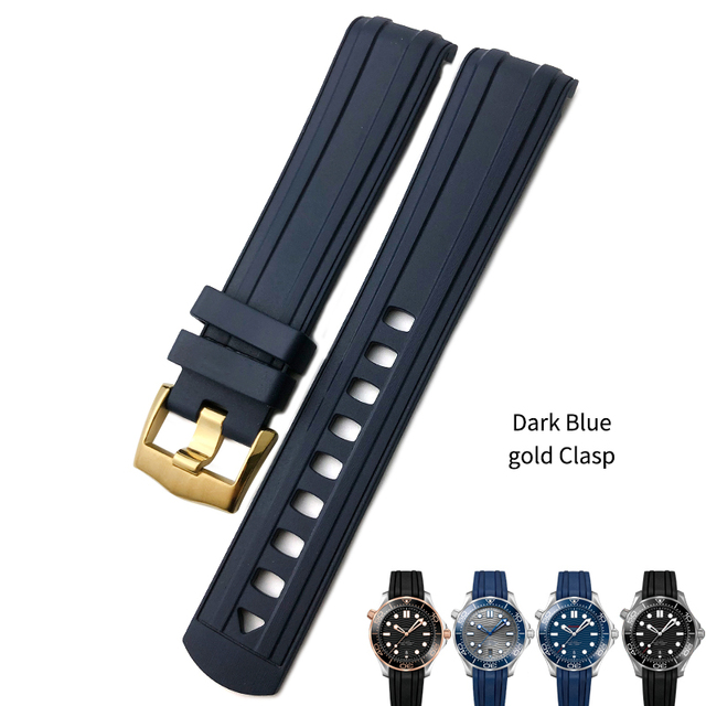 20mm 21mm 19/22mm High Quality Fluoros Rubber Watches Silicone Band Belt Fit For Omega New Seamaster 300 Black Blue Soft Strap