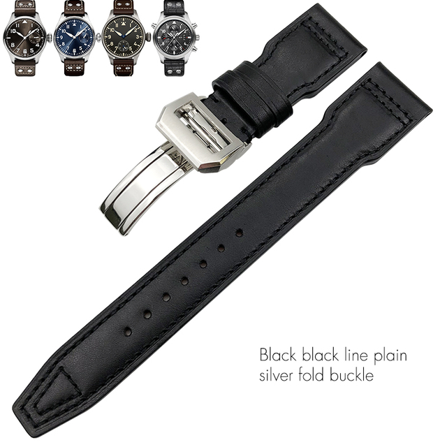 21mm 22mm High Quality Genuine Leather Rivets Watchband Fit For IWC Large Pilot Spitfire Gun Top Brown Black Cowhide Watch Strap