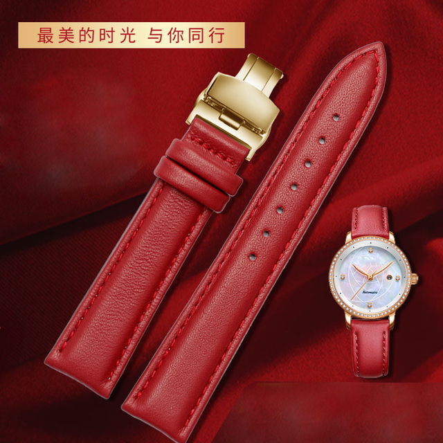 red color for any brand women watch12mm14mm 15mm 16mm 18mm 20mmRose gold buckle genuine leather watches wrist strap