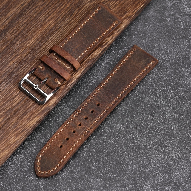 Handmade brown leather watch strap for men and women, 20 22 18mm, soft antique style, first layer