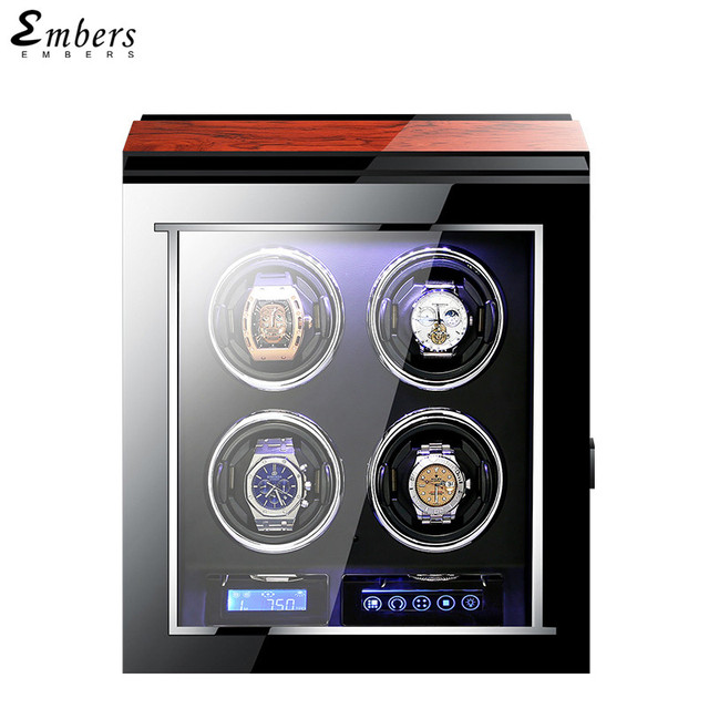 Luxury Embers Automatic Watch Winding Wood Mabuchi Motro Automatic Watches Box Shaker LCD Touch Screen Wooden Safe Storage Box