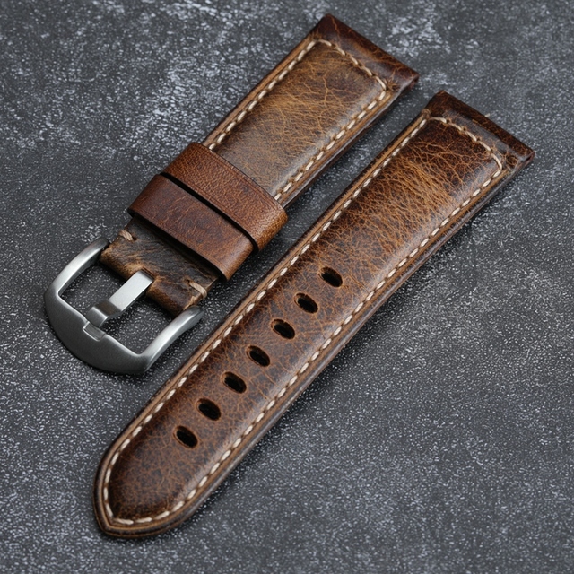 Handmade Leather Watch Strap Suitable for PAM111 441 Italian Top Layer Leather Strap, Oil Wax Leather 20 22 24 26mm Male Strap