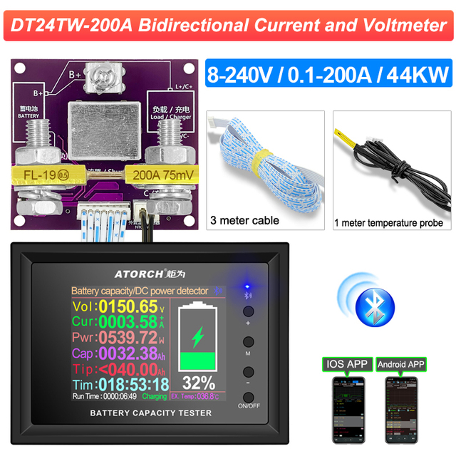 DC 8-240V 100A 200A 300A 400A 500A 600A 1000A Battery Tester Voltage Current RVS Meter Battery Coulomb Capacity Indicator