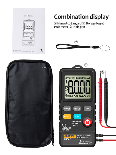 ANENG 8000 Digital Multimeter AN302 Rms multímetro transistor tester professional digital multimeter metro meter