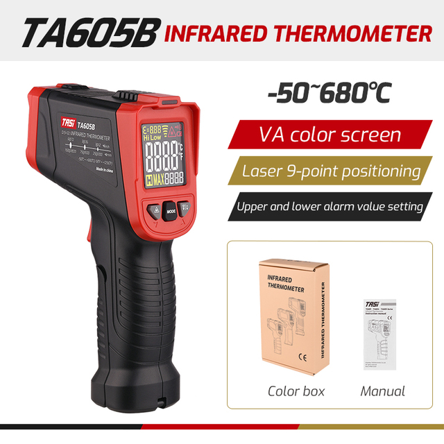 TASI TA605A/B/C Digital Infrared Thermometer Non-contact Termometro VA Color LCD Light Alarm Laser Positioning Thermometer