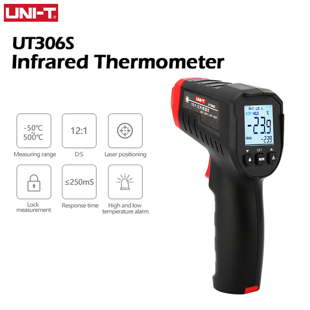 UNI-T Digital Thermometer UT306S UT306C Non-contact Industrial Infrared Laser Thermometer Heat Gun Tester-50-500