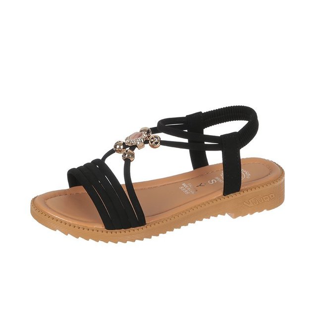 Rimocy Summer Cross Strap Crystal Sandals Women 2022 Comfortable Low Heels Open Toe Sandalias Woman Soft Bottom Casual Shoes Lady