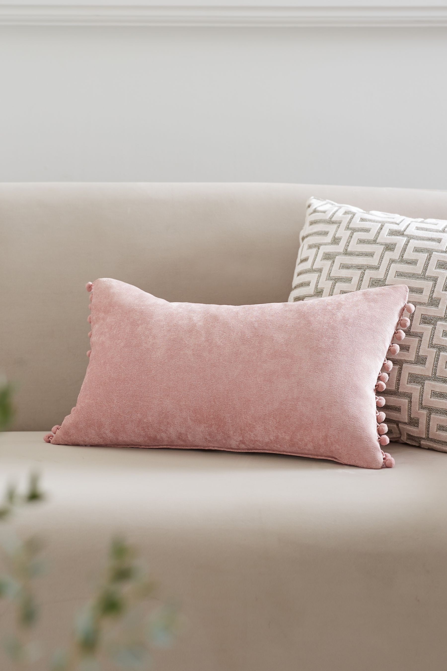 Soft Velour Pom Edge Cushion