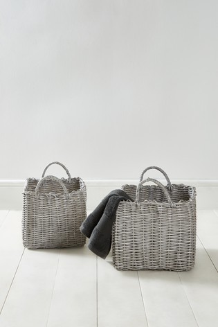 Plastic Wicker Storage Set of 2 Baskets