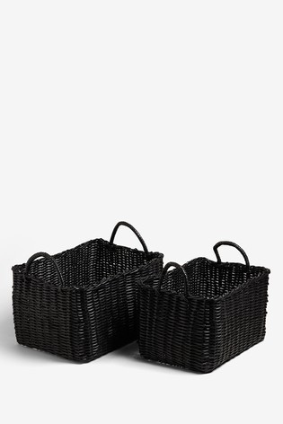 Plastic Wicker Storage Set of 2 Baskets