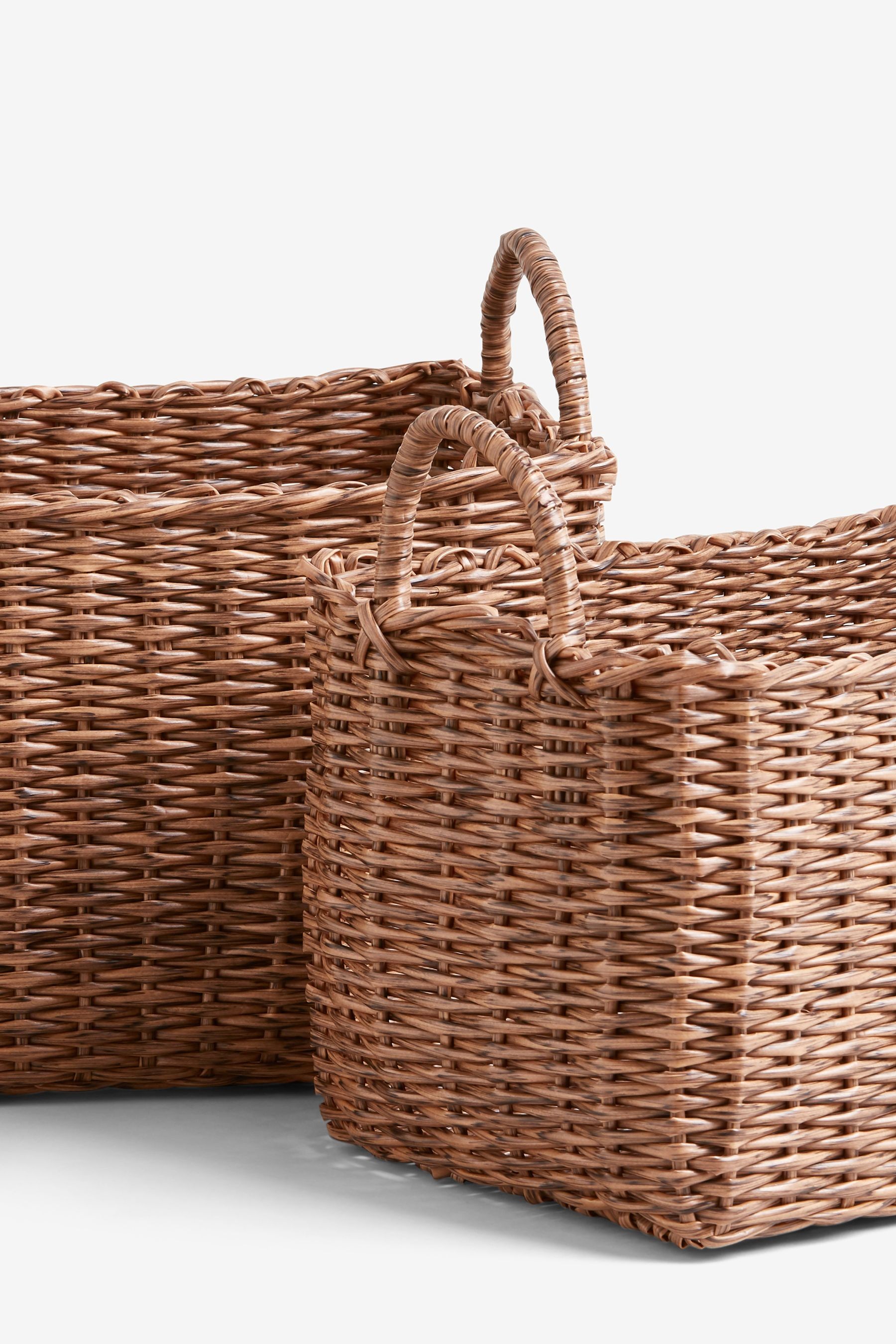 Plastic Wicker Storage Set of 2 Baskets