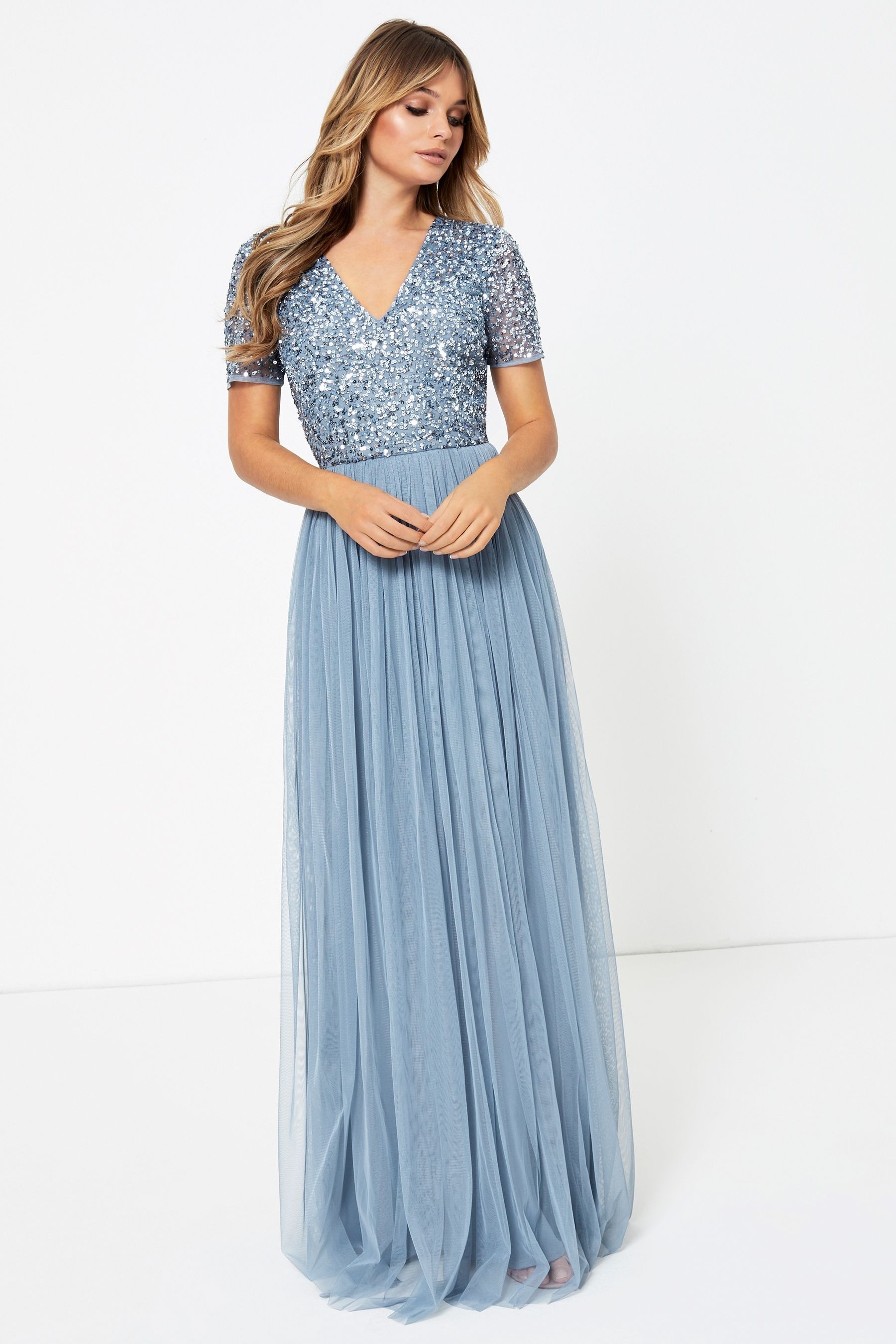 Maya V Neck Short Sleeve Sequin Maxi Dress Regular