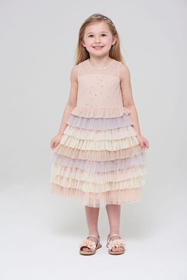 Amelia Rose Pink Sequin Bodice Dress With Multicolour Skirt