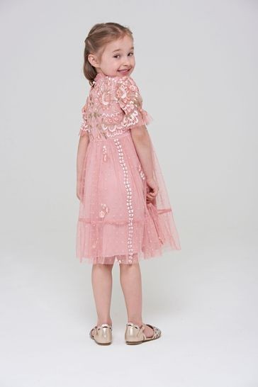 Amelia Rose Pink Embroidered Short Sleeves Dress