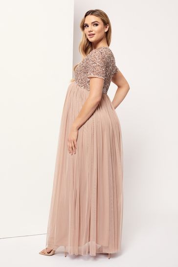 Maya Maternity Delicate Sequin Cap Sleeve Maxi Dress