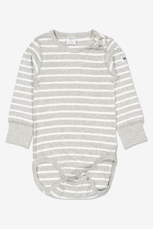 Polarn O. Pyret Grey Organic Cotton Striped Bodysuit