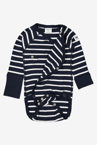 Polarn O. Pyret Blue Organic Cotton Striped Wrap Around Bodysuit