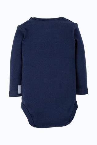 Frugi Navy Blue Organic Cotton Long Sleeve Plain Bodysuit