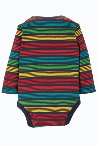 Frugi Blue Organic Cotton Long Sleeve Rainbow Stripe Bodysuit