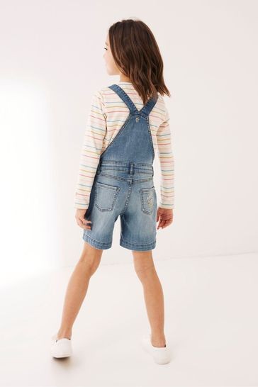 Fat Face Blue Embroidered Dungaree Shorts