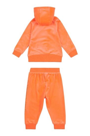 Juicy Couture Orange Velor Tracksuit Zip Through Hoodie and Joggers Set</br>