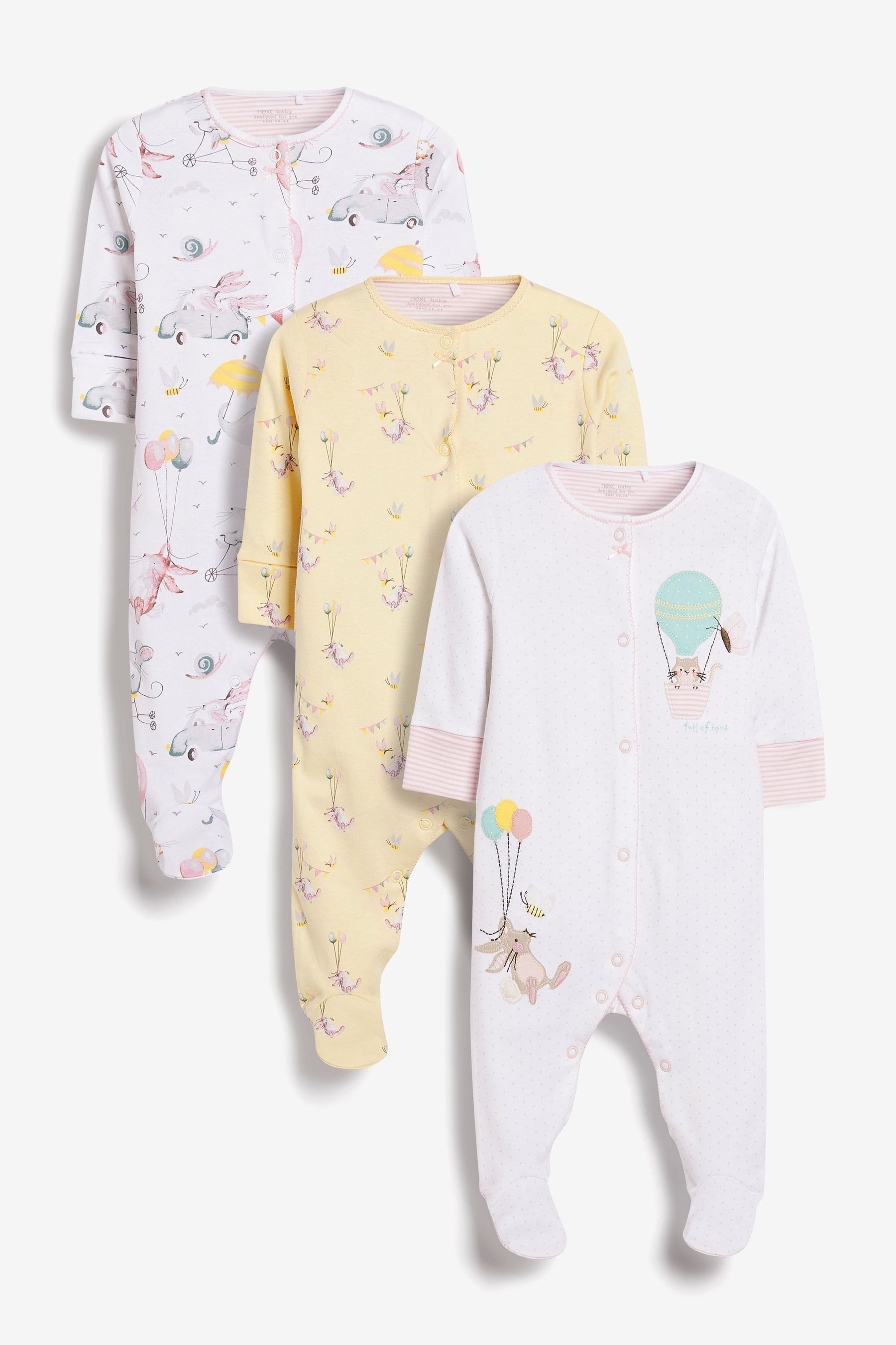 Baby 3 Pack Sleepsuits (0mths-2yrs)