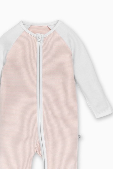 MORI Blush Pink Stripe Raglan Sleeve Zip-Up Sleepsuit