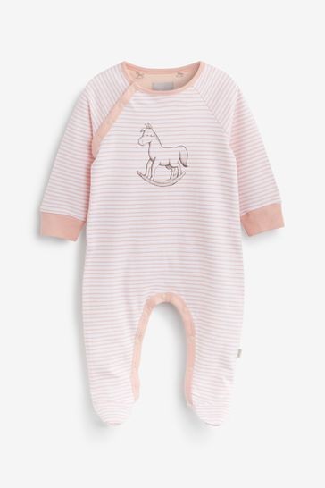 The Little Tailor Pink Stripe Jersey Rocking Horse Sleepsuit