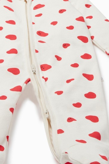 MORI Organic Cotton Hearts Clever Zip Sleepsuit