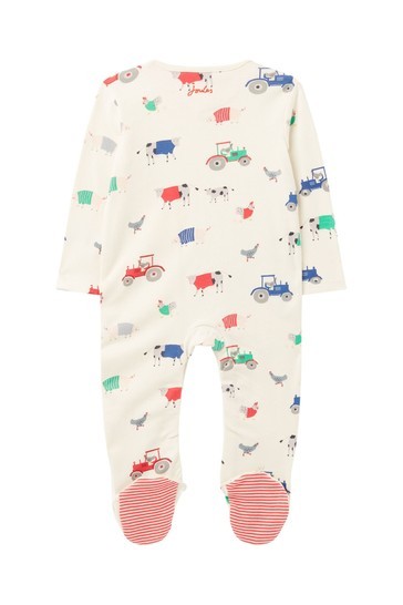 Joules Newborn Boys White Ziggy Cotton Printed Babygrow