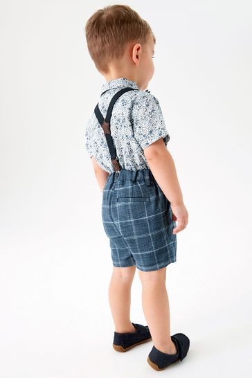 Check Fabric (3mths-9yrs) Shirt, Short & Braces Set