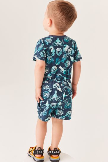 Baker by Ted Baker Navy Blue Printed T-Shirt And Shorts Set