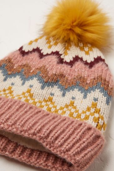 FatFace Pink Fairisle Beanie