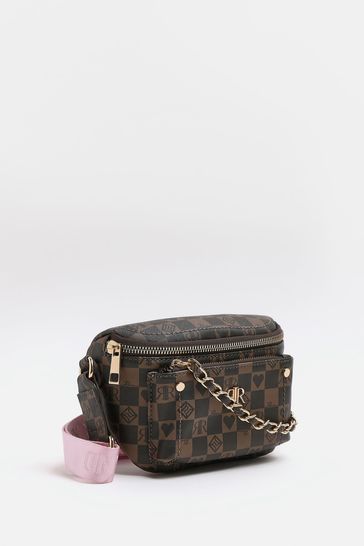 River Island Brown Og Checkerboard Curved X Body Bag