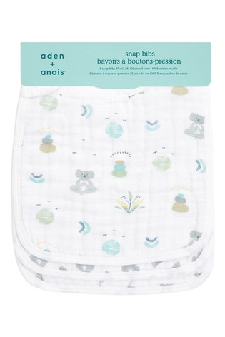 aden + anais White Cotton Muslin Now + Zen Snap Bibs 3 Pack