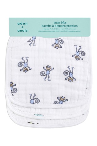 aden + anais White Snap Bibs 3 Pack Cotton Muslin Jungle Jam