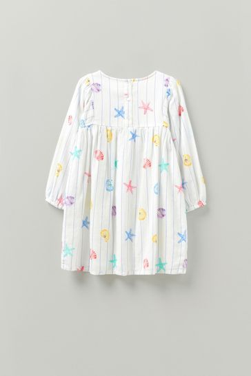 Crew Clothing Company White Long Sleeve Volume Shell Print Dress