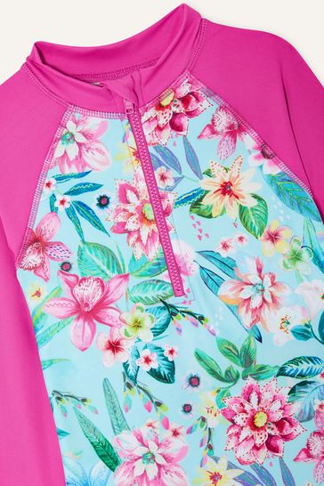 Monsoon Blue Floral Print Sunsafe Long Sleeve Swimsuit